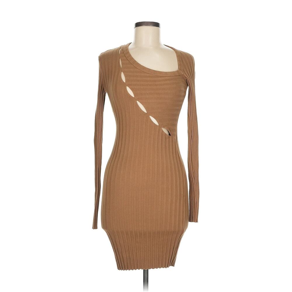 Cotton Citizen Capri Cut Out Mini Dress M Oatmeal Tan NWT Ribbed Asymmetric New